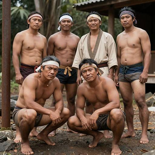 Indigenous Men Posed Outdoors in Nature