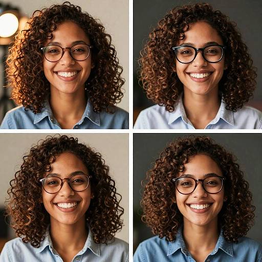 Joyful Woman with Curly Hair Composite