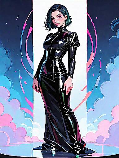 Dark Fantasy Woman in Black Latex Dress