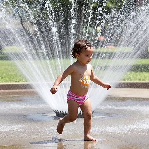 Toddler Playing in Sprinklers on Hot Day
