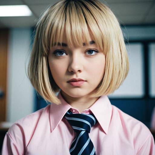 Blonde Girl in Pink Shirt and Blue Necktie
