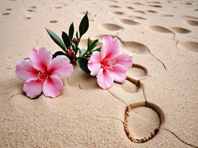 Desert Rose Wallpaper with Flowers and Footprints