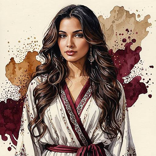 Watercolor Portrait of Elegant Middle-Eastern Woman