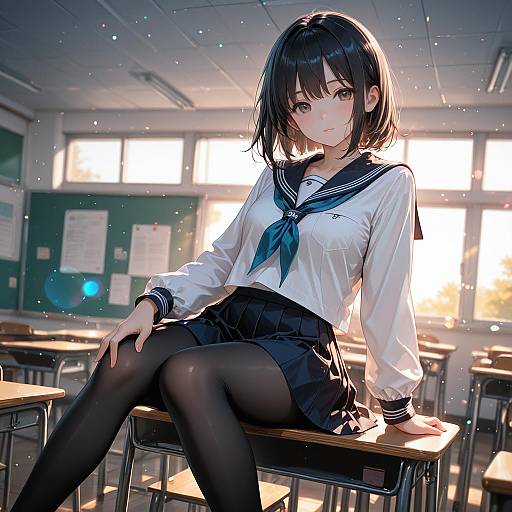 Ultra-Detailed Anime Schoolgirl Illustration