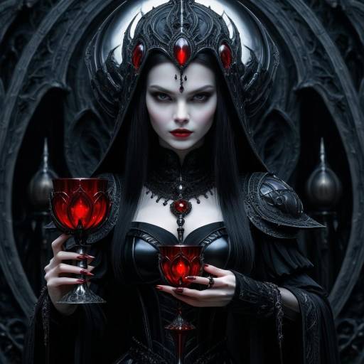 Dark Fantasy Vampire Queen with Crimson Chalices