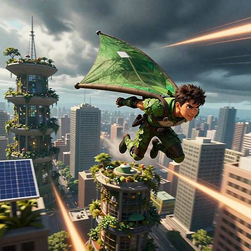 Eco-Guardian Soaring Over Green City