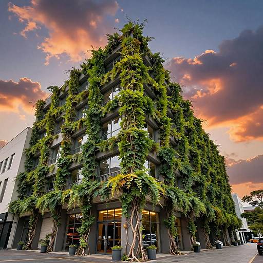 Photorealistic Sunset Mall with Vines