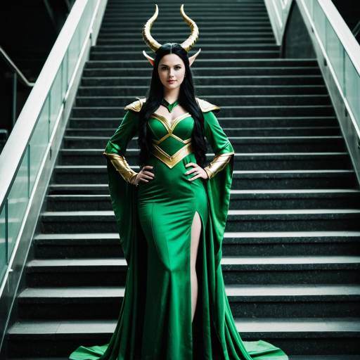 Lady Loki Costume with Horns on Stairs