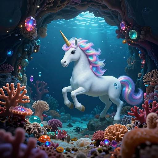 Regal Unicorn in Enchanted Coral Oasis