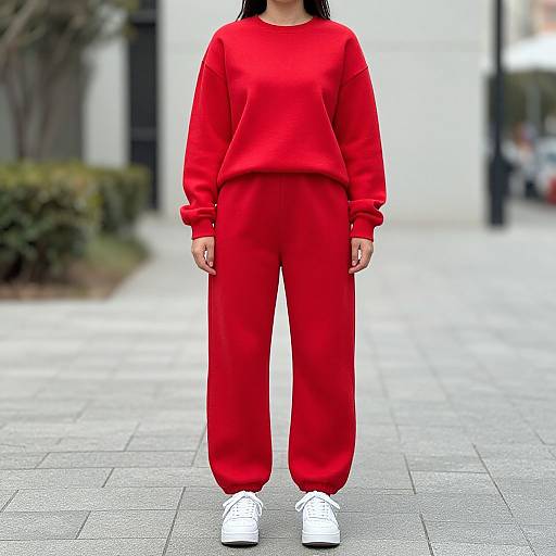 Woman in Red Sweatpants Outfit