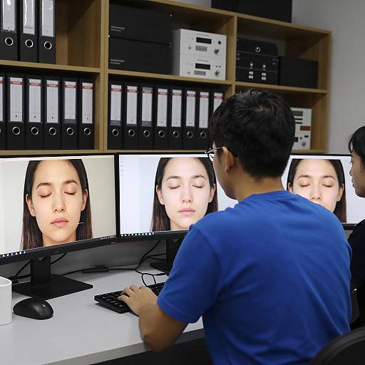 Man Analyzing Face on Multiple Monitors