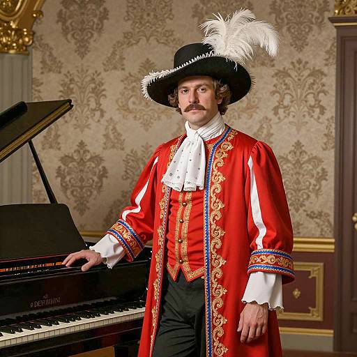 Regal Costume Pianist in Baroque Setting