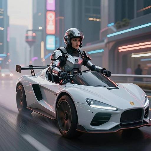 Futuristic Android Pilot in Neon City