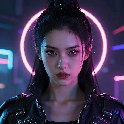 Cyberpunk Woman with Neon Halo