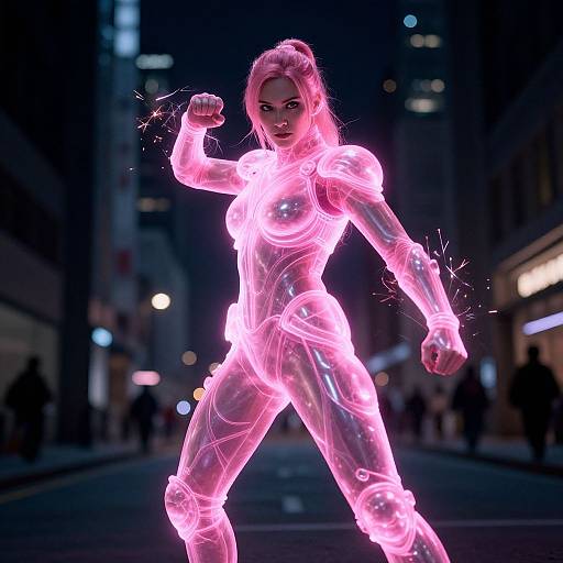 Glowing Woman in Futuristic Armor
