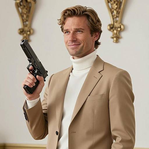 Stylish Man with Handgun and Smile