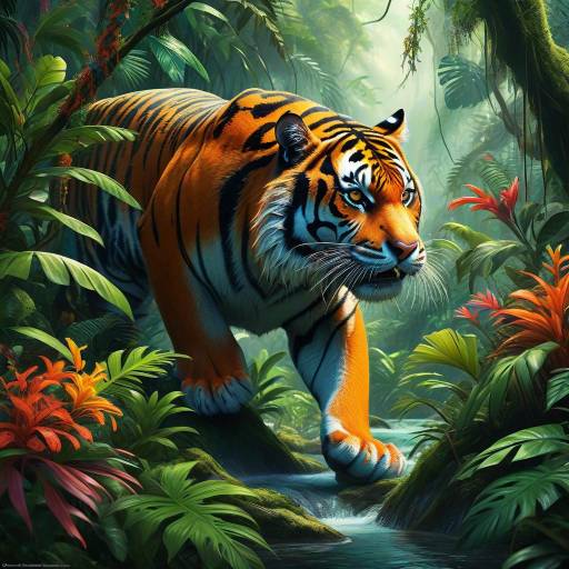 Fierce Tiger in Lush Rainforest Scene