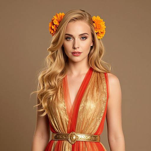 Blonde Woman with Floral Adornments