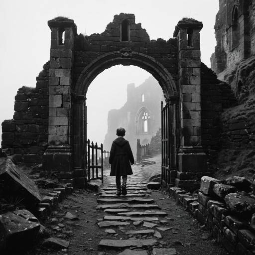 Mysterious Flapper in Foggy Abbey Scene