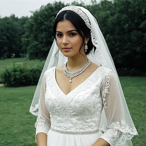 Muslim Bride in Elegant White Wedding Dress