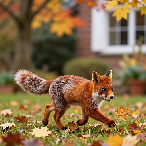 Playful Red Cat in Autumn Garden