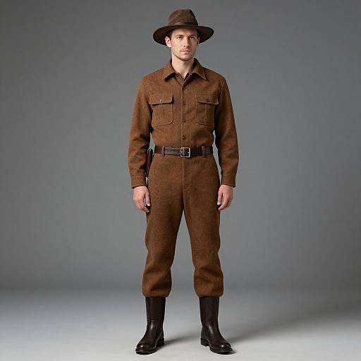 Man in Brown Outfit with Hat