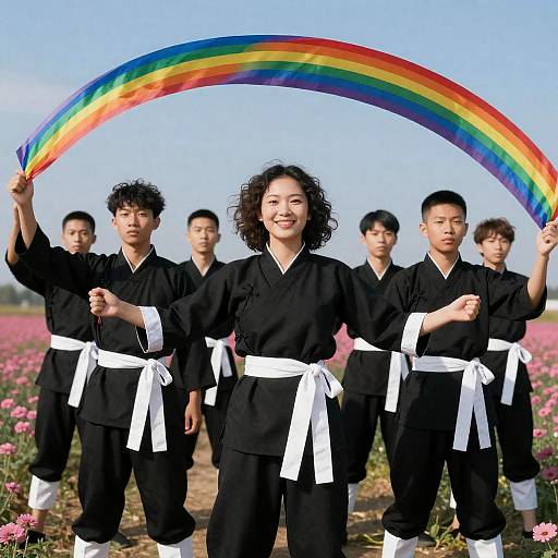 Joyful Gathering in Vibrant Flowers