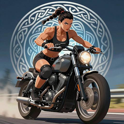 Dynamic Illustration of a Muscular Biker Woman