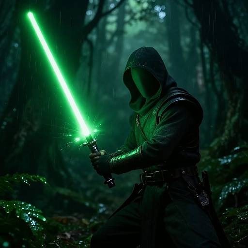 Hyper-Realistic Green Lightsaber Warrior