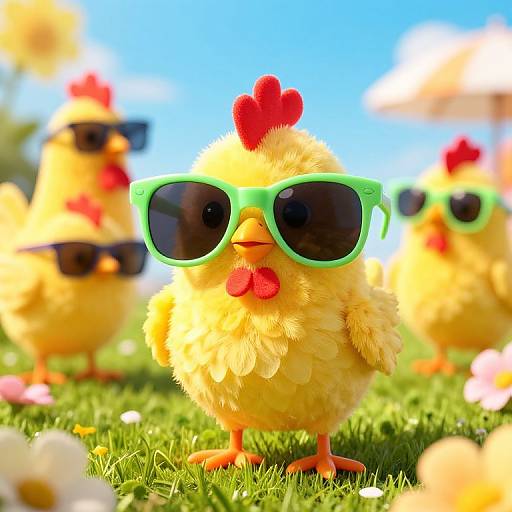 Chickens Wearing Neon Sunglasses Party