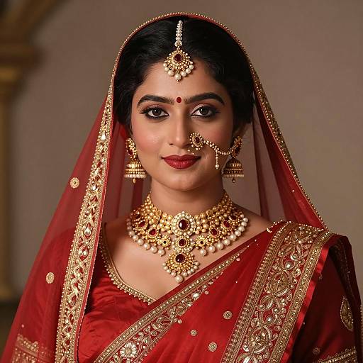 Indian Woman in Traditional Red Bridal Saree