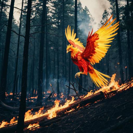 Majestic Phoenix Rising from Forest Fire