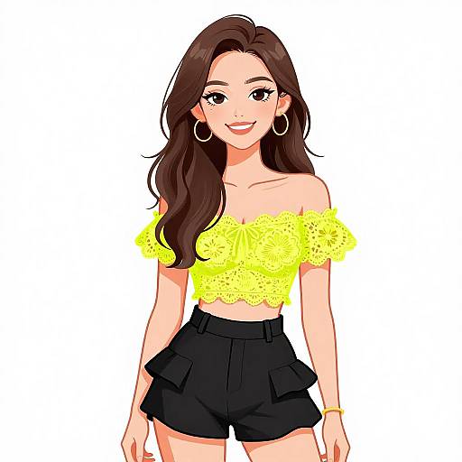 Smiling Woman in Summer Lace Top and Shorts