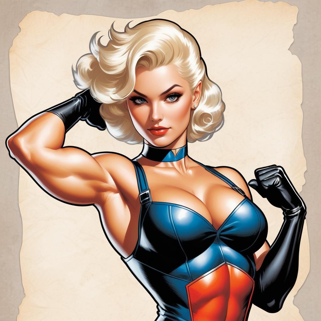 Muscular Blonde Superhero Pinup Art