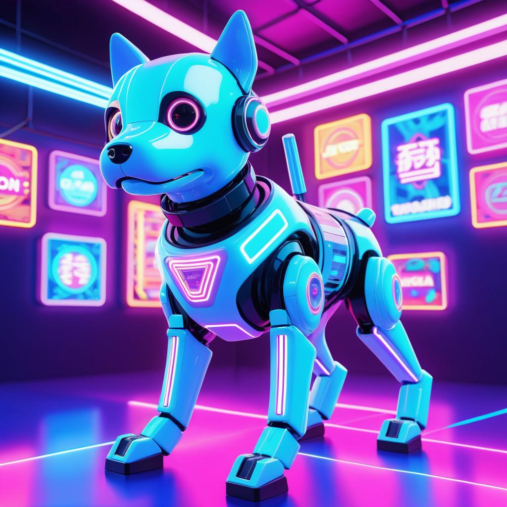 Cheerful Robot Dog in Neon Wonderland