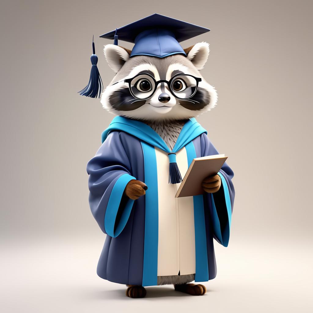 Wise Raccoon Scholar in Animated Detail