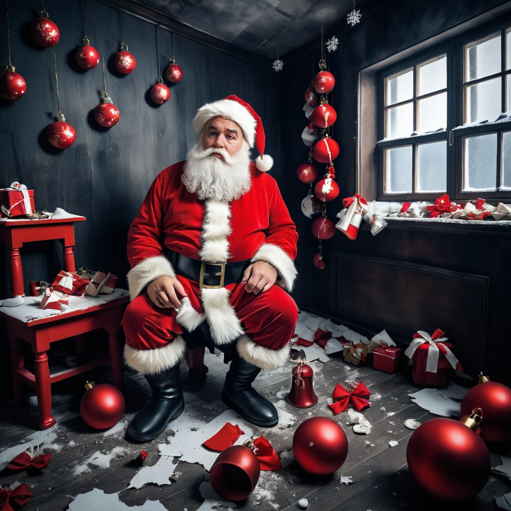 Melancholic Santa in a Chaotic Room