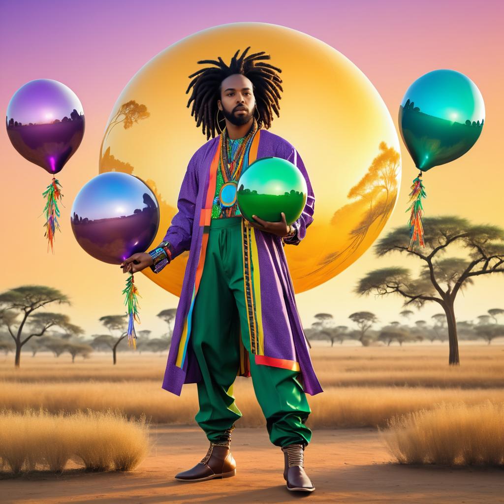 Afrofuturism: Man with Balloons in Savannah