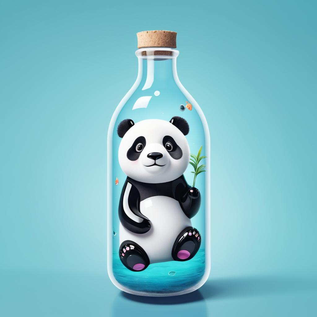 Playful Panda Floating in a Bottle