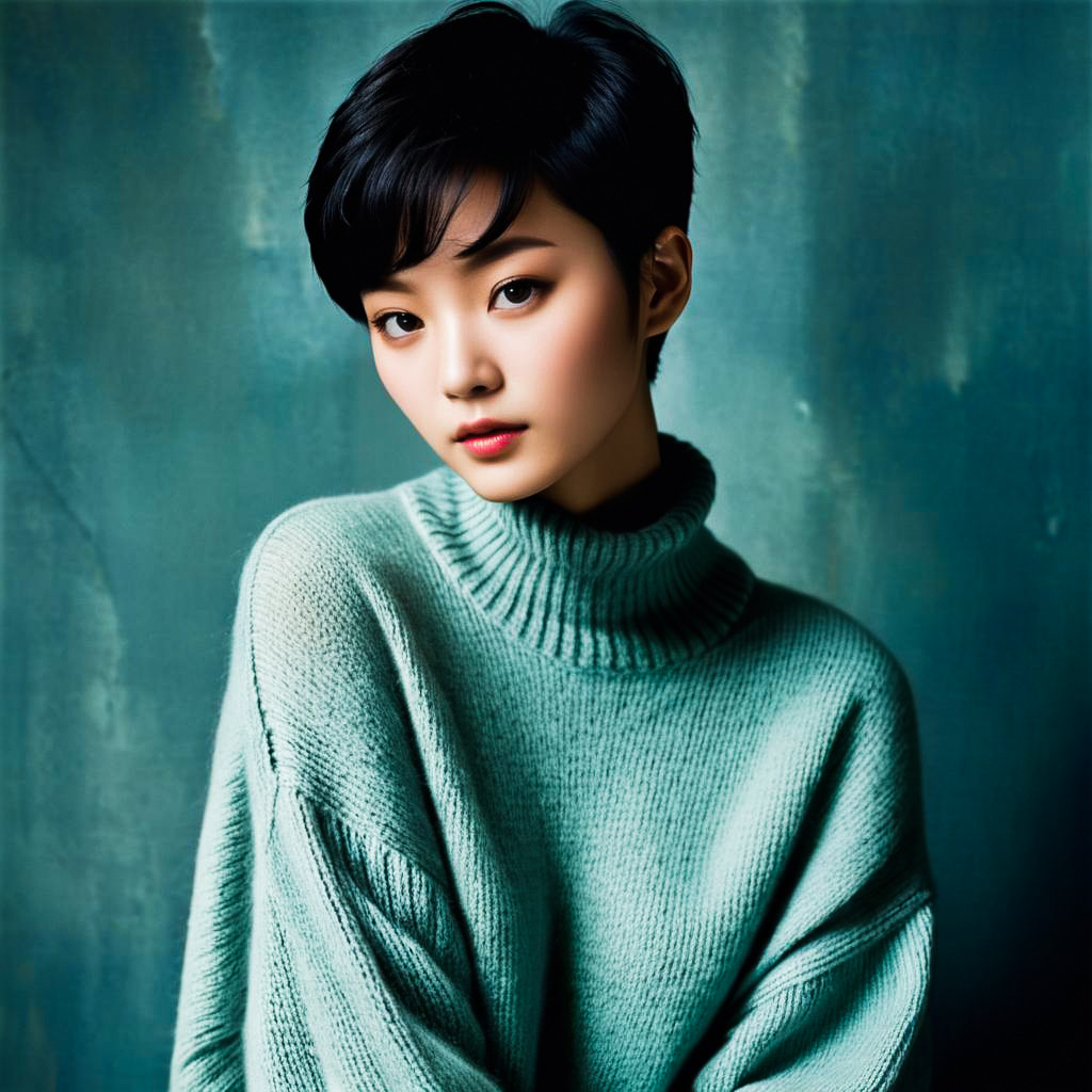 Chic East Asian Woman in Oversized Sweater