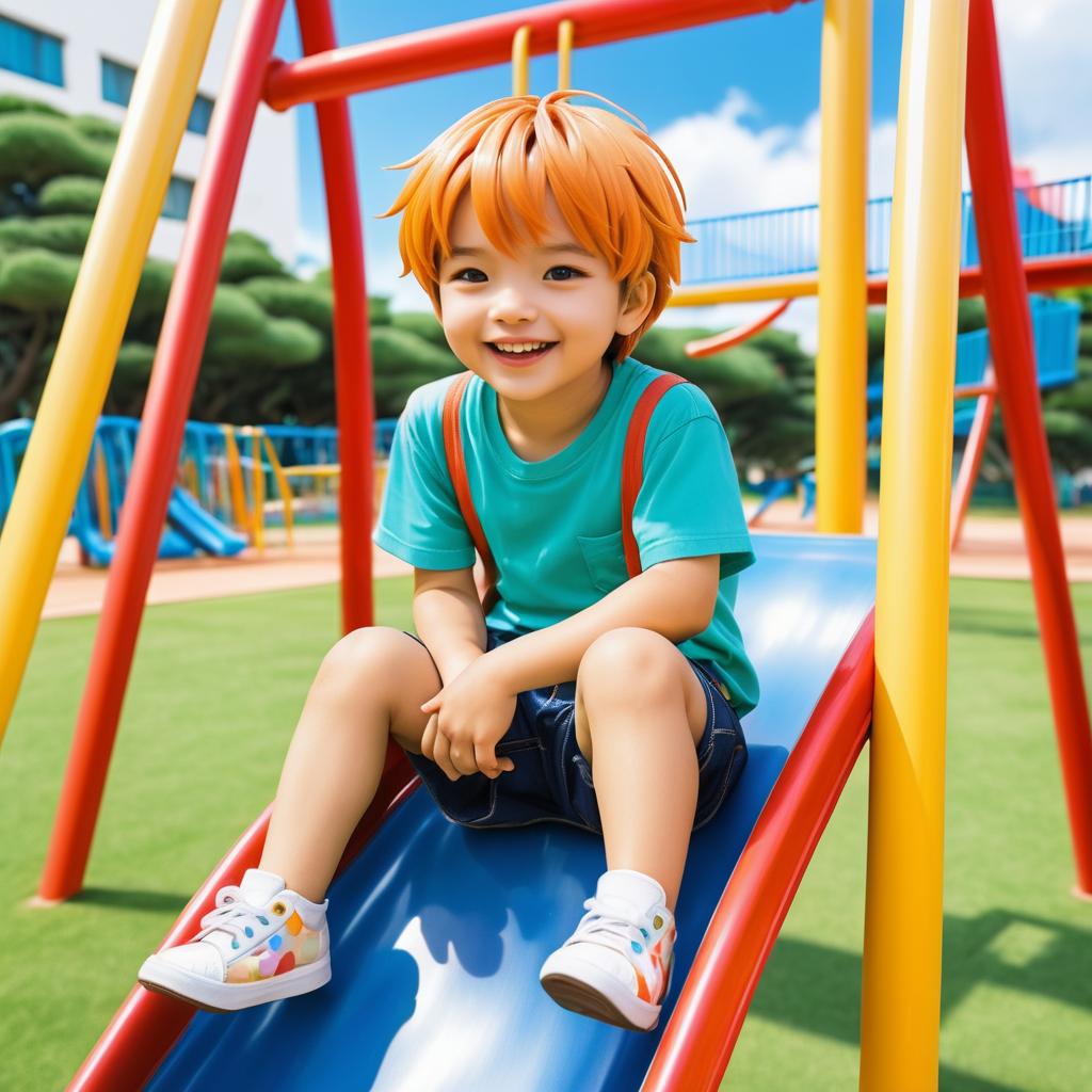 Cute Bishoujo Boy on Playground Slide