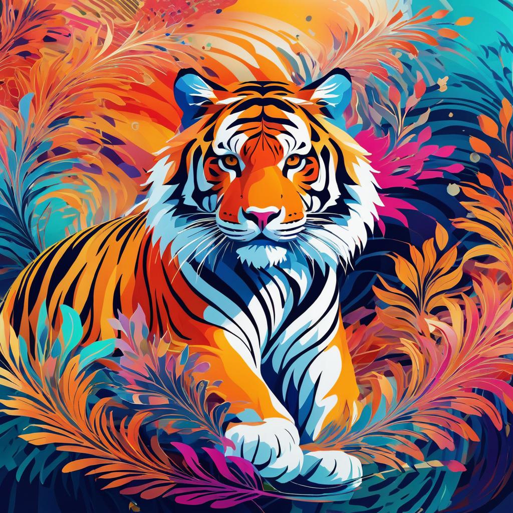 Vibrant Abstract Tiger in Japanese Style