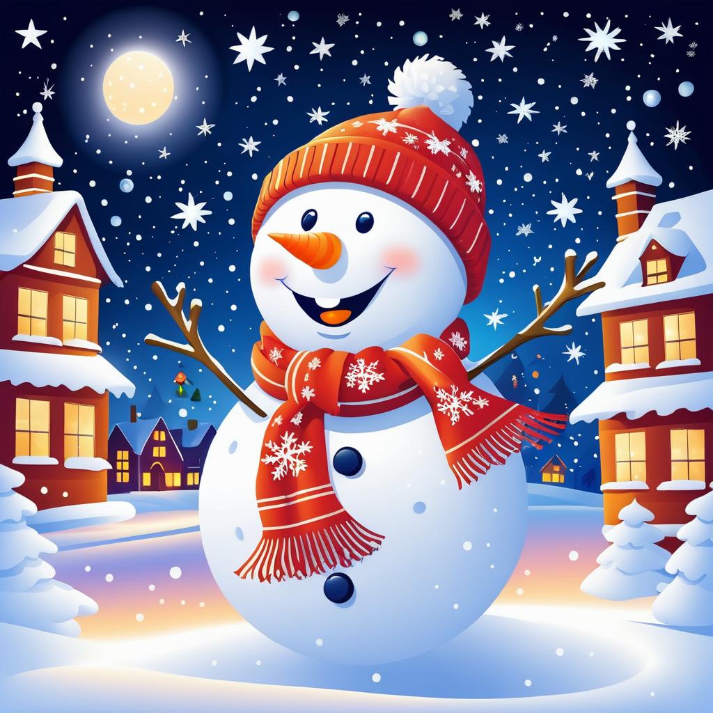 Joyful Winter Scene with Snowman and Kids