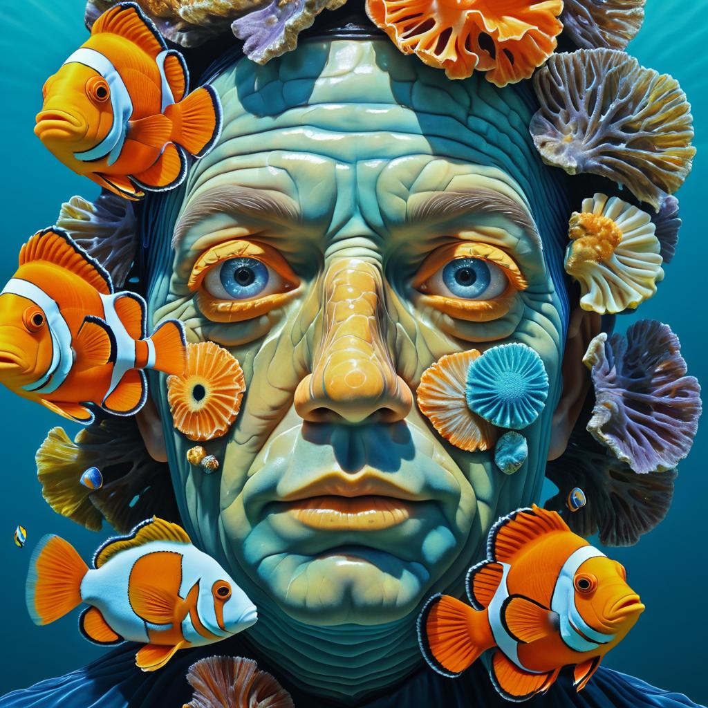 Surreal Anatomical Face with Marine Elements