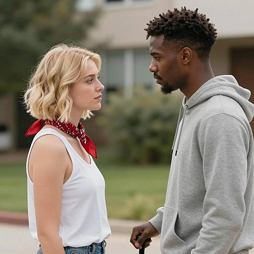 Intense Conversation Between Young Couple Outdoors