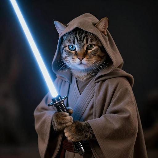Cat Jedi Holding Lightsaber