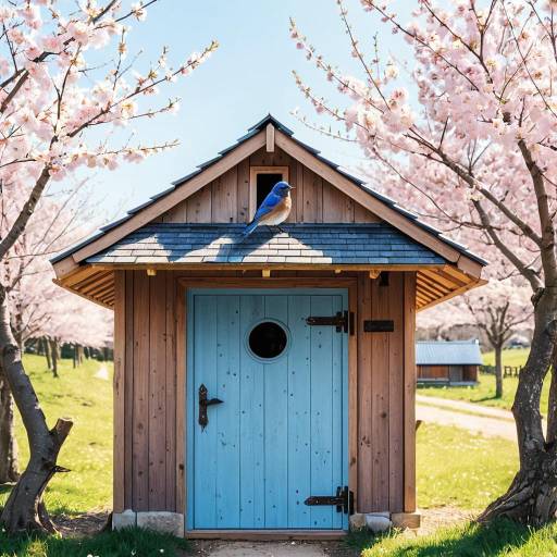 Bluebird on Small Wooden House Door