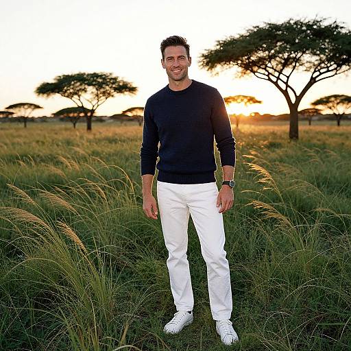 Modern Casual Man in Savannah Sunset