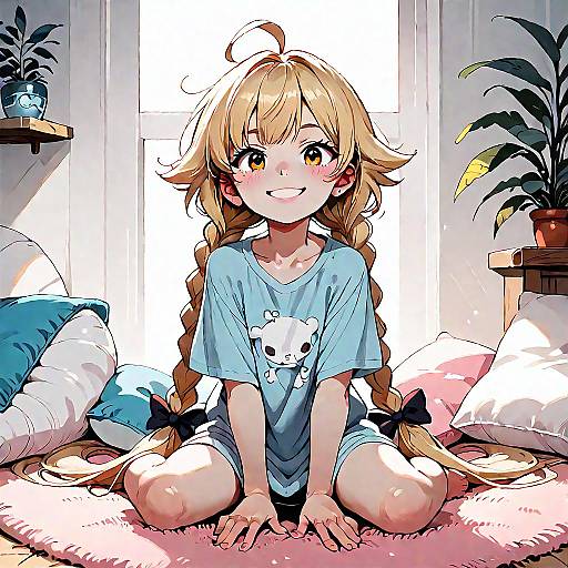 Blonde Girl Sitting in Sunlit Room