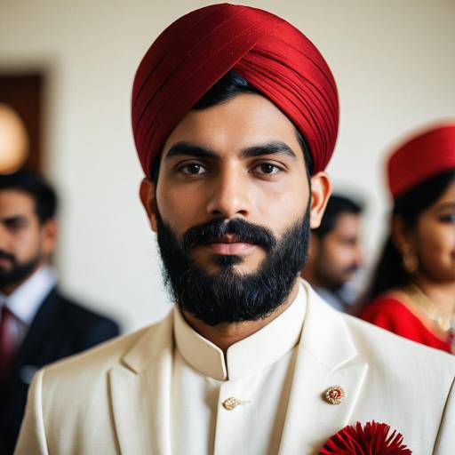 Indian Groom in Red Turban and White Suit